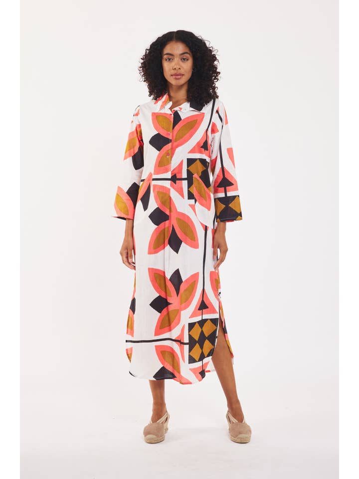 ModaPosa - Wholesale Dress - Women's - Gabriella Maxi Caftan Shirt Dress Bronze Pink Black Spring