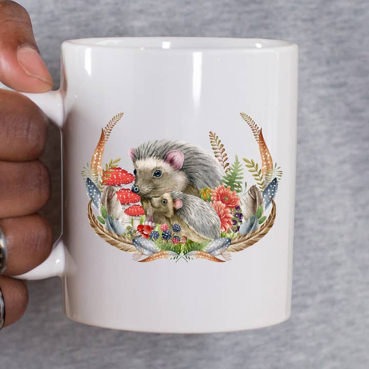 Hedgehog design 11oz mug. Handmade for wholesale by Magna Gifts