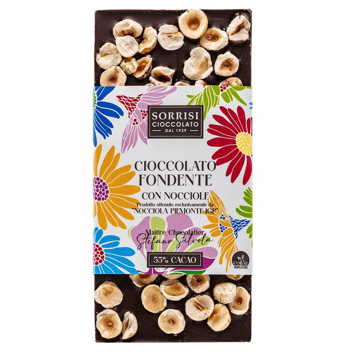 Dark Chocolate Bar with Piedmont Hazelnuts for wholesale by Boella & Sorrisi