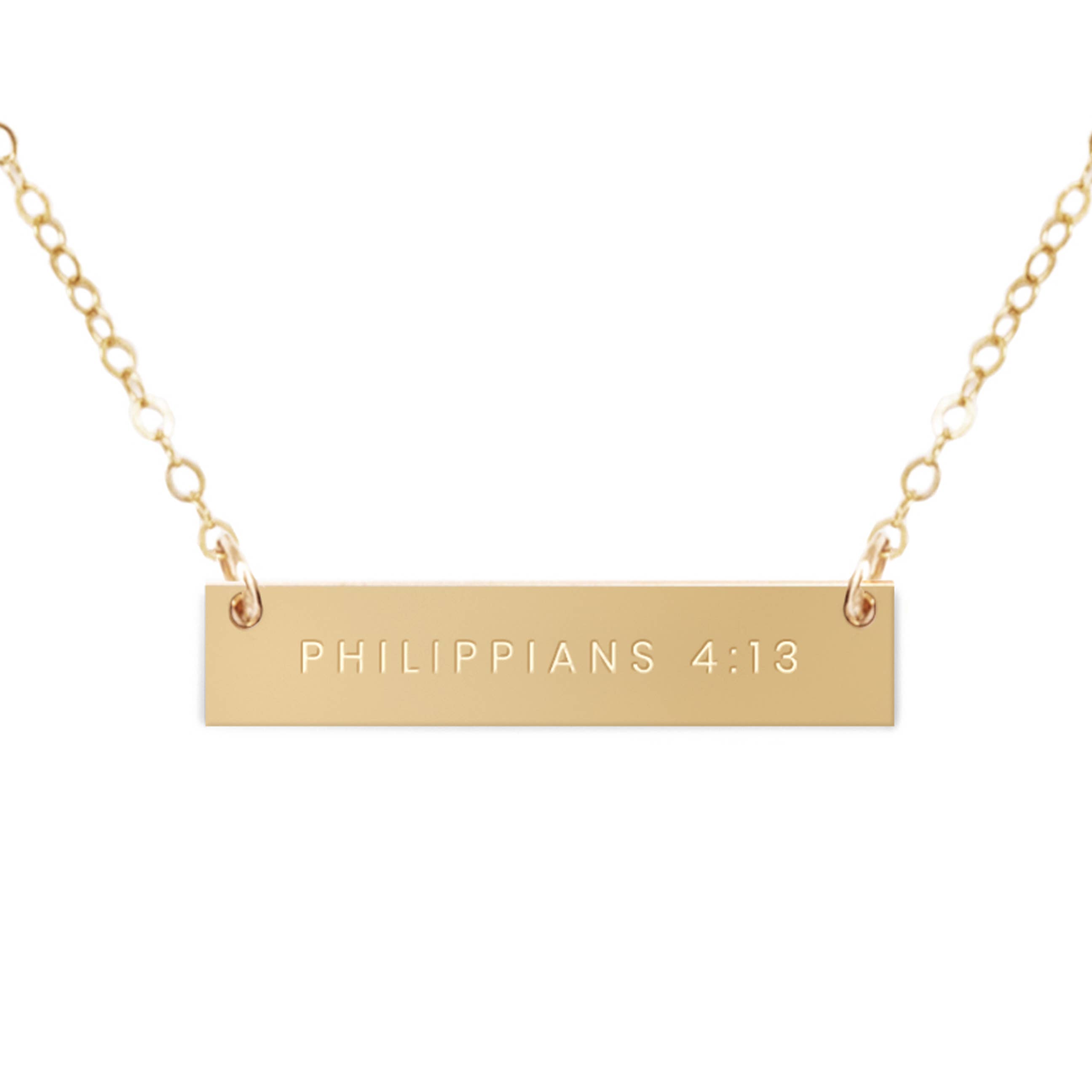 Zen and Zuri - Wholesale Pendant/Charm Necklace - Philippians 4:13 Scripture Bible Gold Filled Bar Necklace0