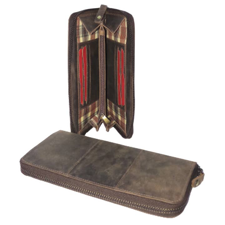 Leather Bi-Fold Zipper Long Wallet - 8332 for wholesale by Viceroy Leathers