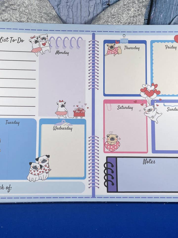 Pug Love Planner Notitieblok 21,6 cm x 27,9 cm voor wholesale door Autumnmist Boutique