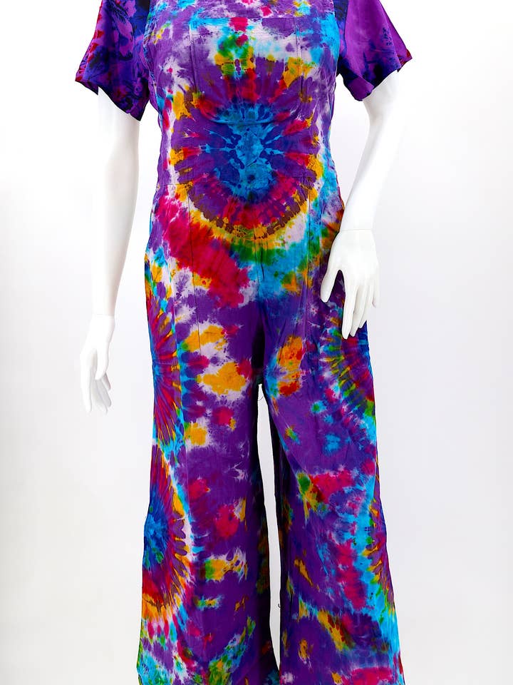 Cotton Hippie Handmade Tie Dye Wide Leg Bohemian Overalls for wholesale by Himalaya Handmade