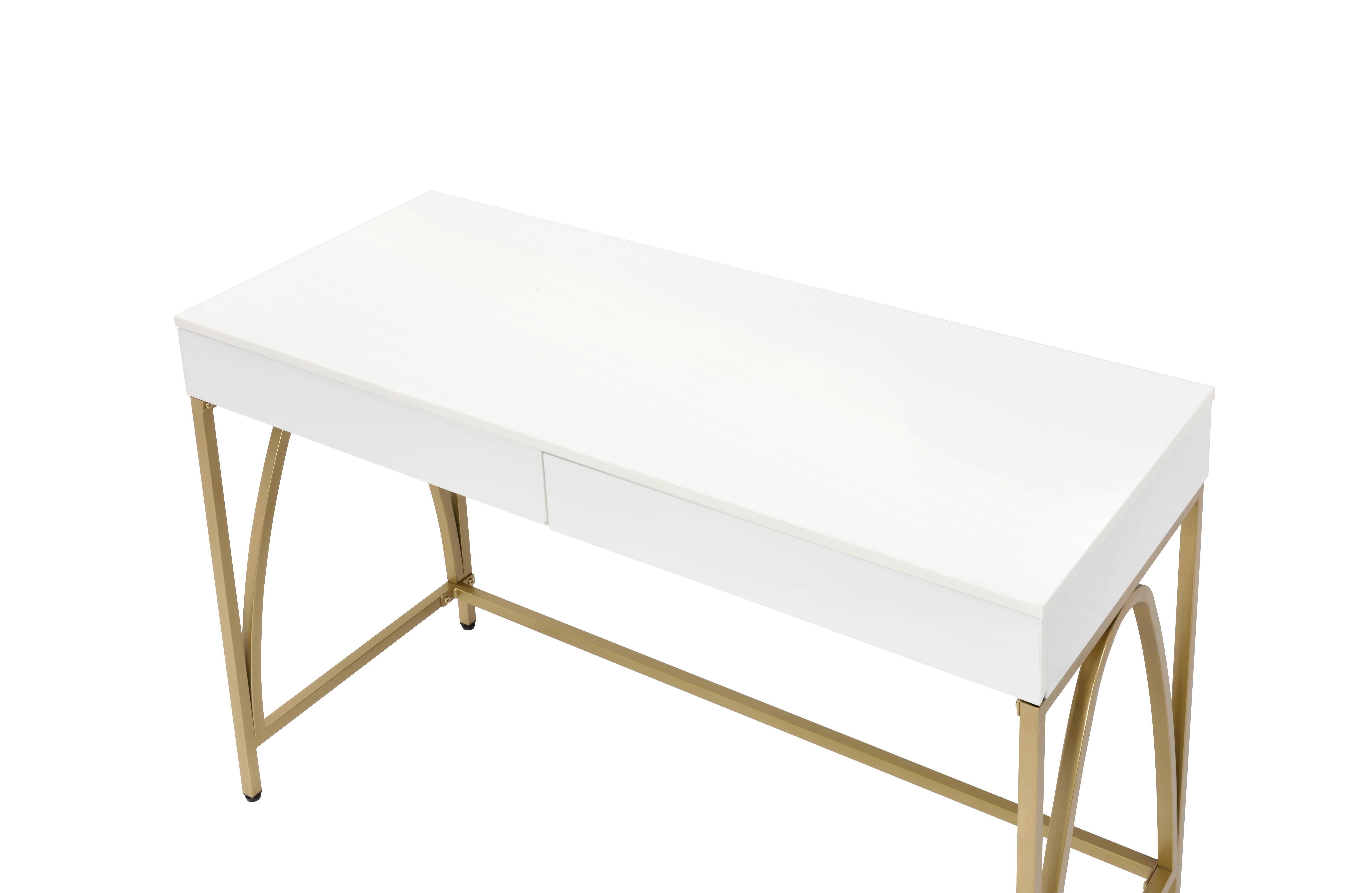 HomeRoots - Wholesale Console Table - 50" White And Gold Wood and Steel Vanity Table With Two Drawers4