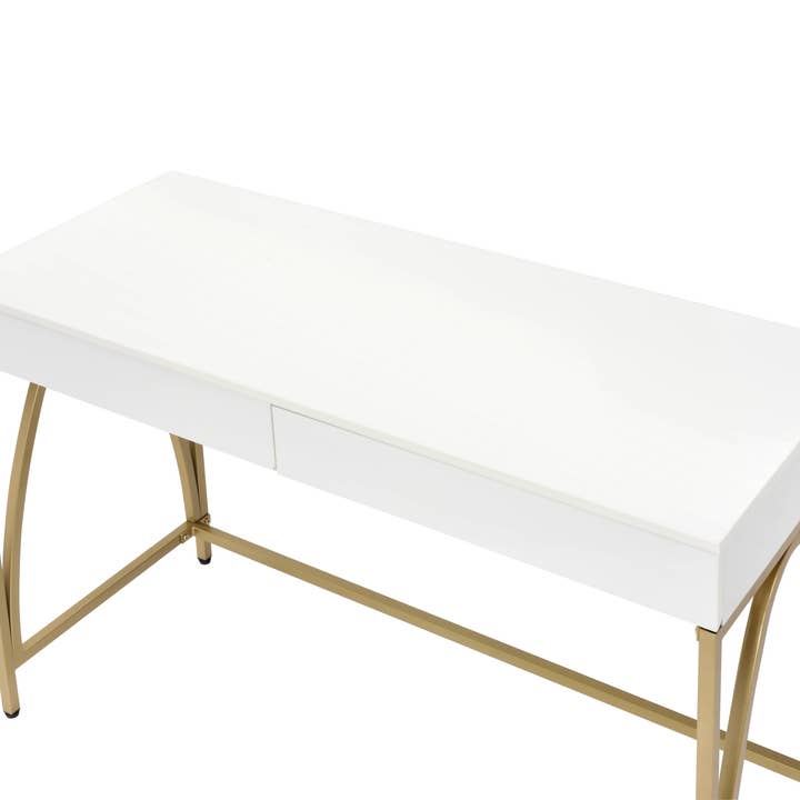 HomeRoots - Wholesale Console Table - 50" White And Gold Wood and Steel Vanity Table With Two Drawers4