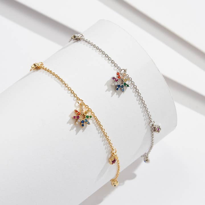 Gioiellin - S925 Silver Jewelry - Wholesale Anklet - S925 Sterling Silver Colored Zircon Star Beach Anklet3