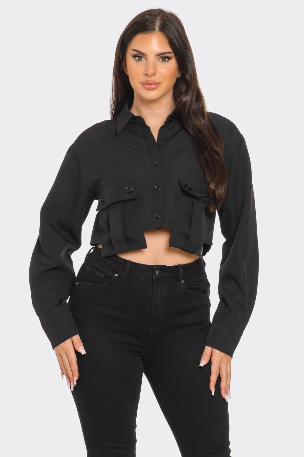 Julia by LoveJ - Wholesale Button Down Shirt - Women's - Front Button Down Oversized Pockets Detail Top