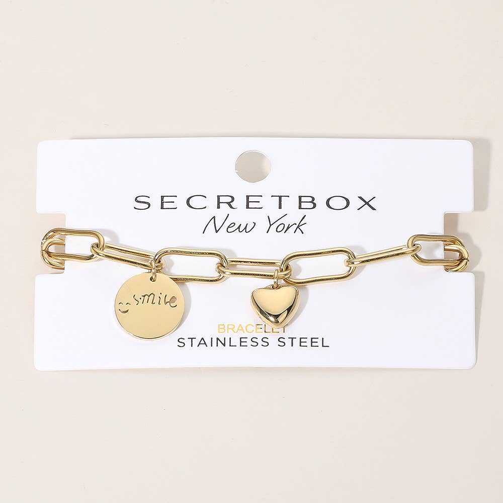 Sensibling Corp. - Vente Bracelets maillon et chaîne - SECRET BOX_Bracelet à breloques gravé en acier inoxydable Smil1