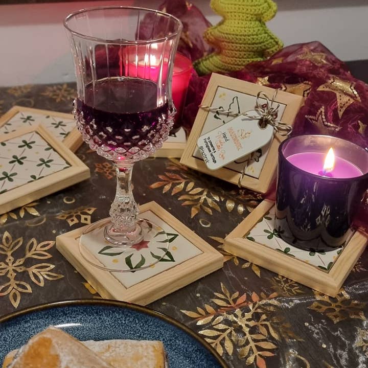 Hazbruk Ceramics - Wholesale Coasters - Wooden Elegance: Handcrafted Tile Coasters - Set of 419