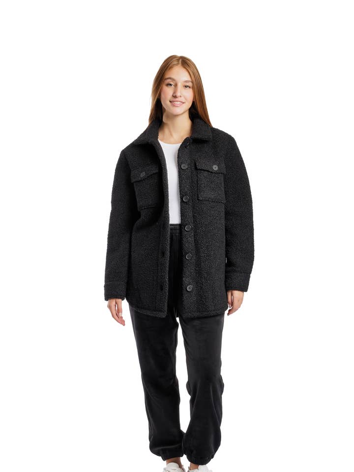 Manteau Sherpa Amber Teddy en noir pour la vente par Lazypants