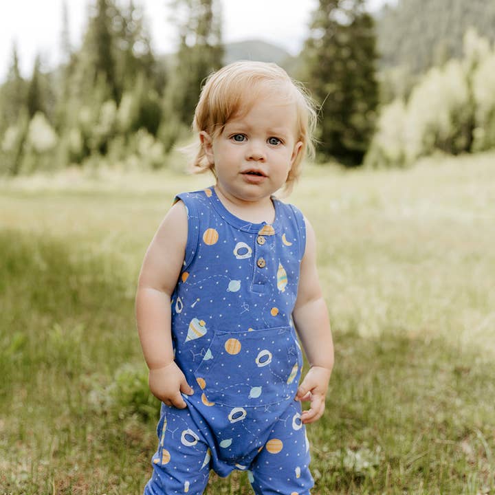 Space Dream Sleeveless Jumpsuit Romper (Organic Cotton) for wholesale by Viverano Organics