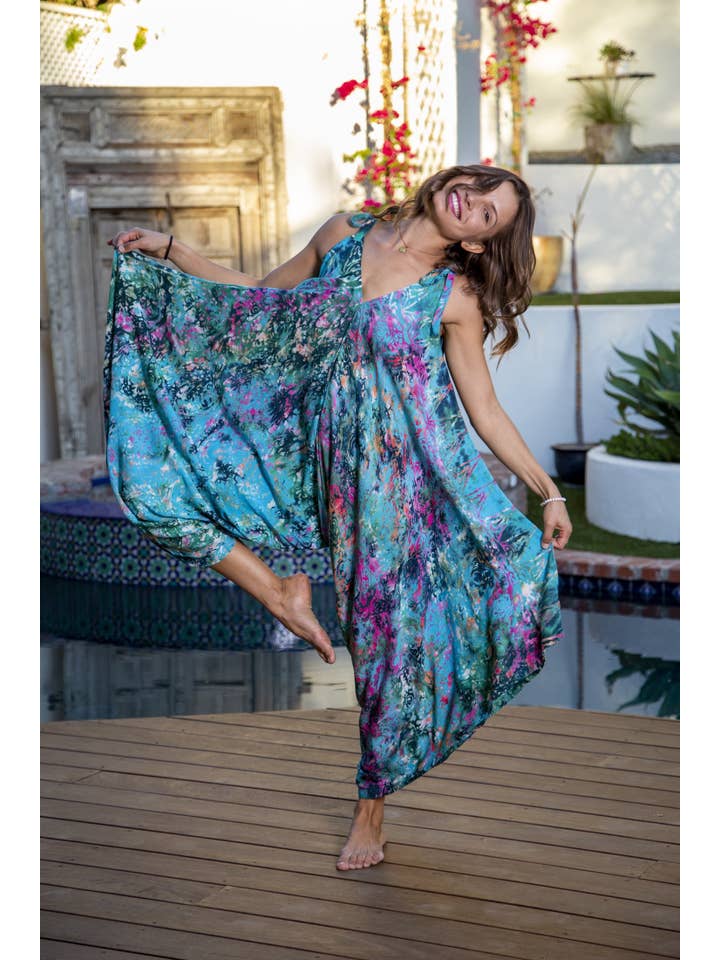 Bali Prema - Wholesale Jumpsuit - Women's - Womens Gypsy Jumpsuit in Bahamas Teal Rainbow Paisley Sarong