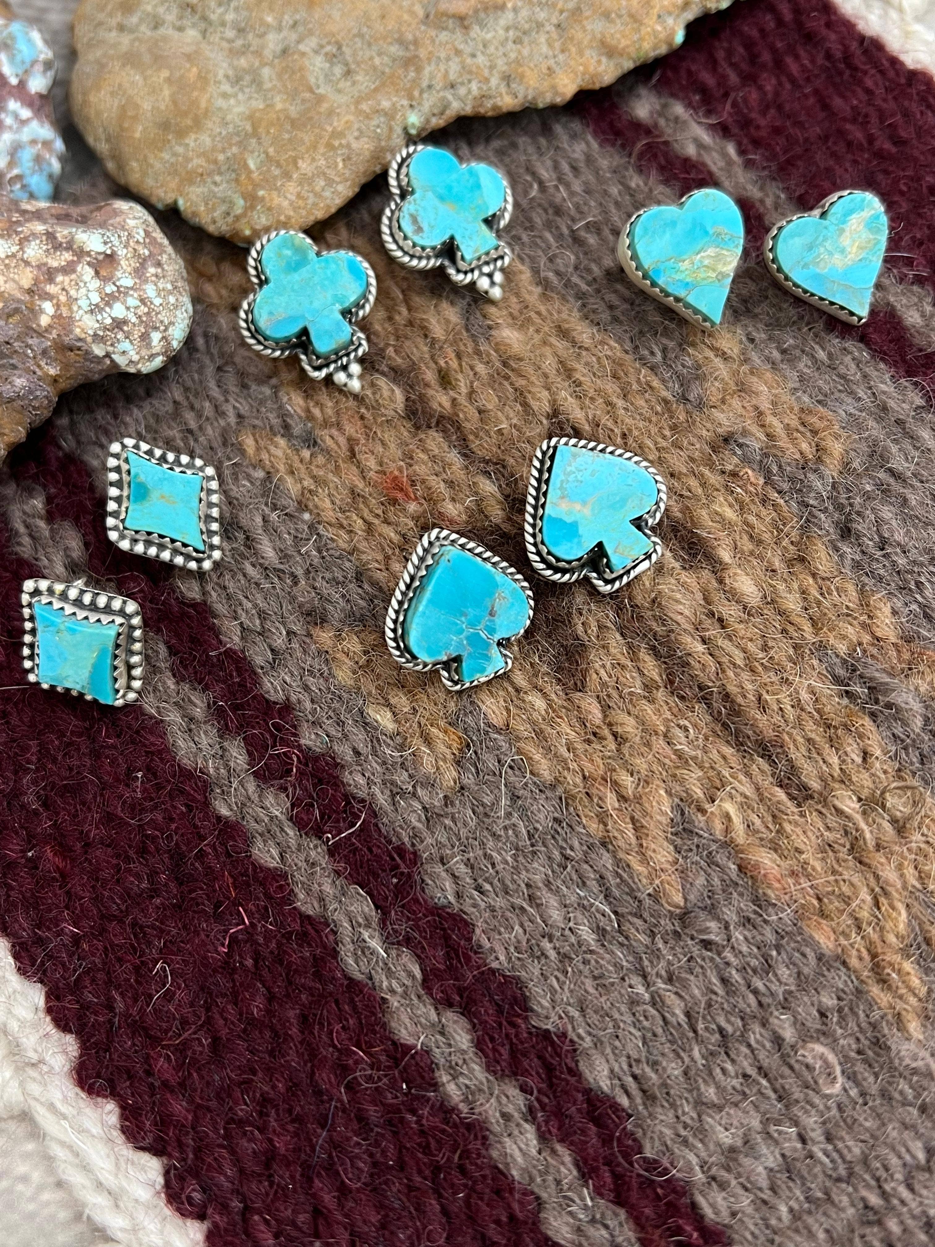 Nizhonitradersllc – wholesale Stud/post earrings – Handmade Sterling Silver Kingman Turquoise Post Studs with Signed Nizhoni3