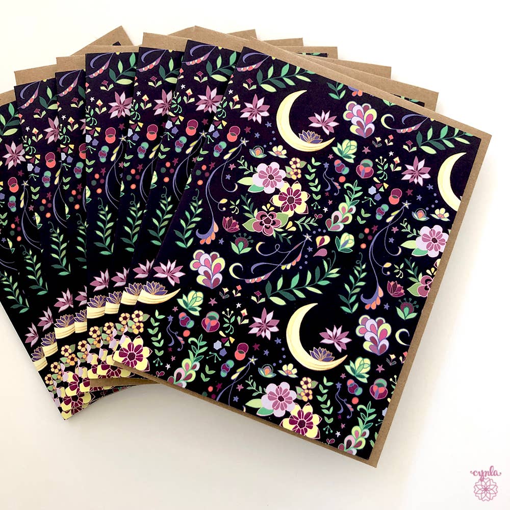 Cynla - Wholesale Everyday Greeting Card - BOX of 8 Crescent Moon floral Pattern Greeting Cards0