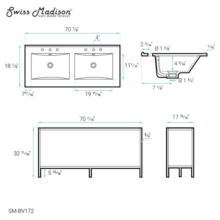 Swiss Madison - Wholesale Bathroom Side Table - Pierre Double Freestanding Open Shelf Metal Bathroom Vanity10