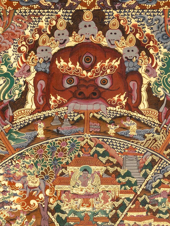 Bhavachakra Thangka - Obra de Arte Antiga por atacado de Lucky Thanka