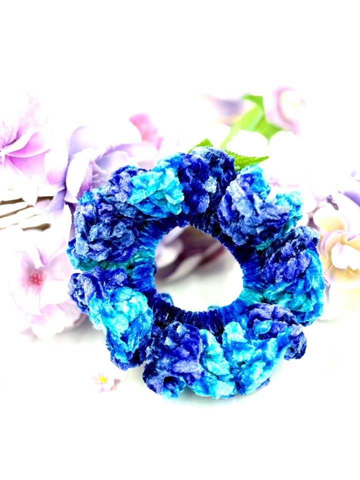 Blue Brilliance Scrunchie for wholesale by Cuddle Me Close Crochet