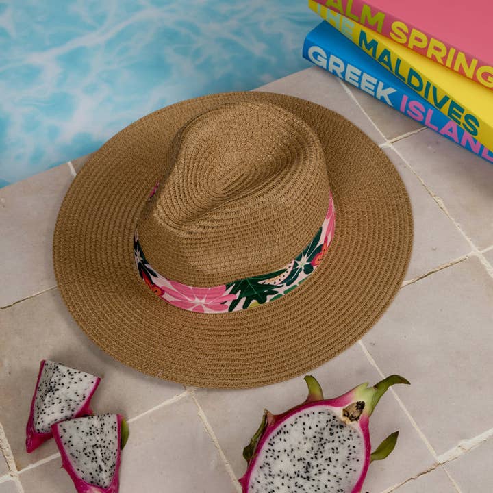 Nakoa The Label - Wholesale Straw hat – women's - Fedora Sun Hat - Saint Tropez - Tropical Leaves1
