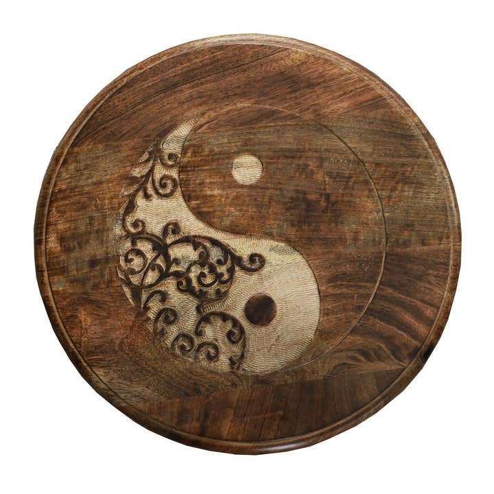 Lungta Imports - Wholesale Vase - Hand Carved Wooden Round Meditation Table. Altar Table. Prayer Table. Puja. Shrine Table . Side or End Table 19 Inches High3