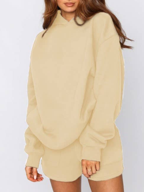 Rosa Clothing - Wholesale Lounge Set - Women's - basic loose hoodie & drawstring short 2 piece set1