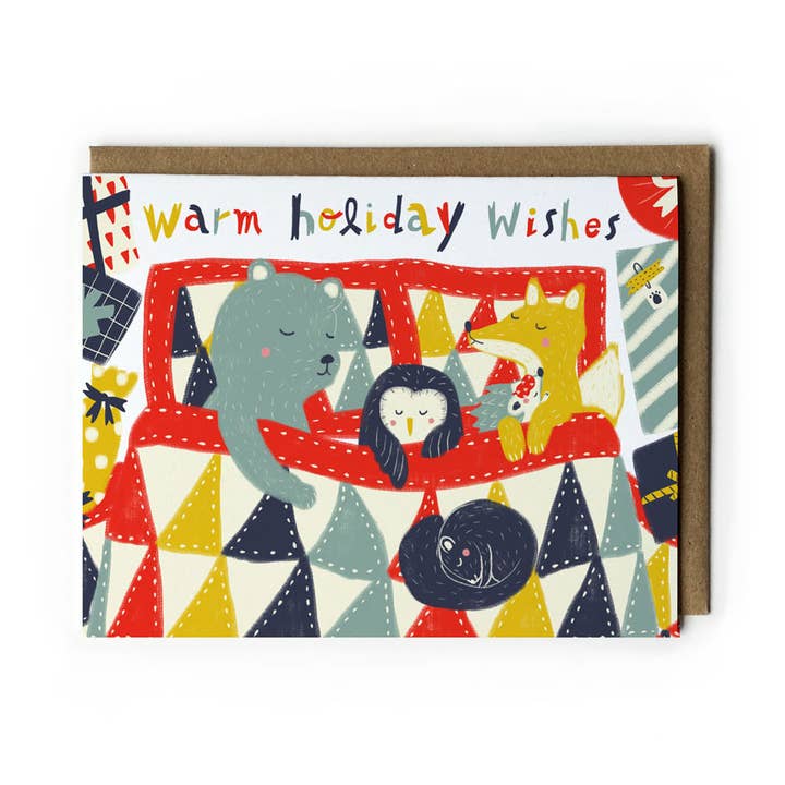 Warm Holiday Wishes Animals Holiday Greeting Card for wholesale by Honeyberry Studios