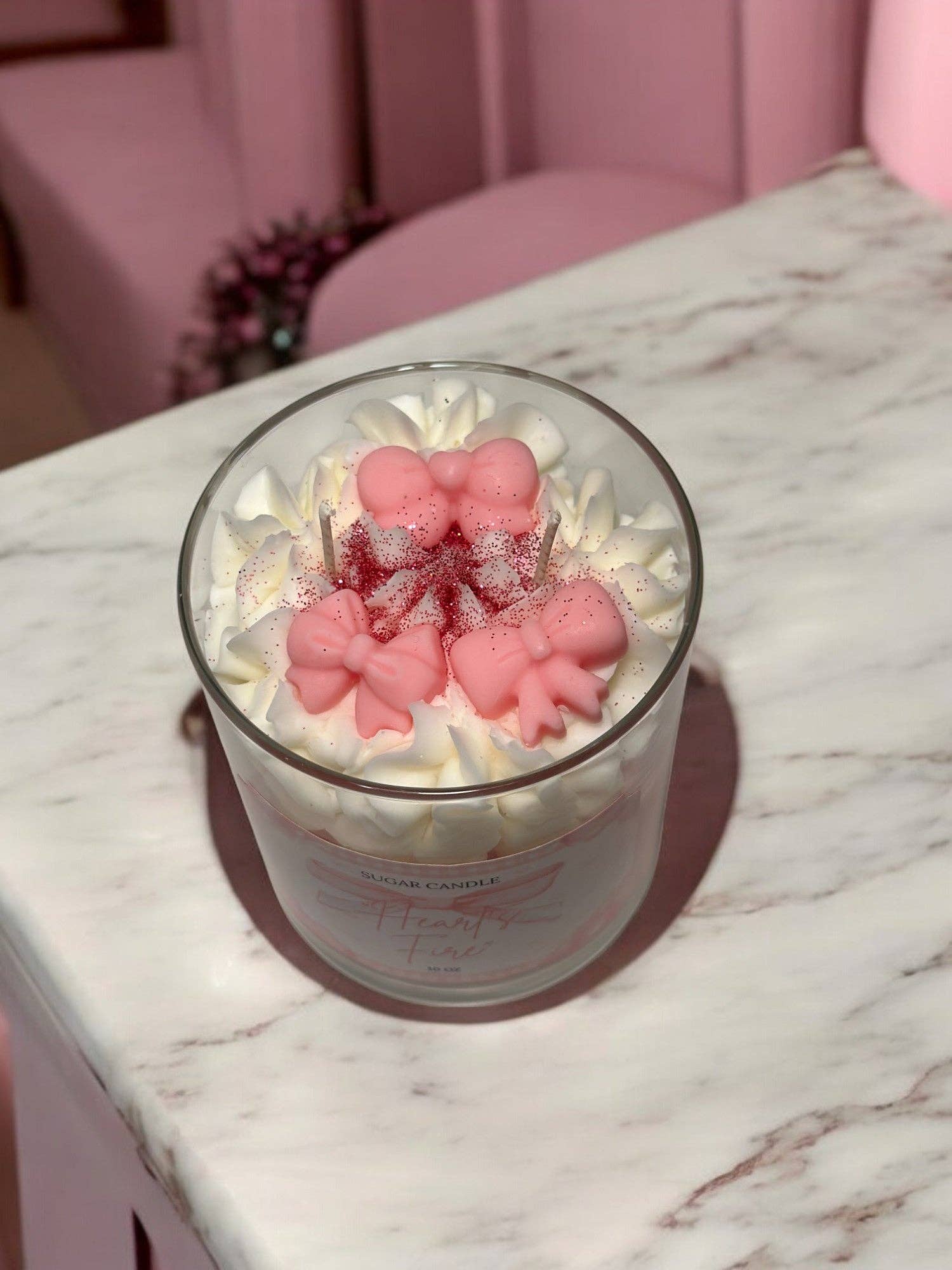 Sugar Candle - Wholesale Jar/Filled Candle - Hearts Fire Pink Candle: Soy Wax, Gift & Retail Ready8