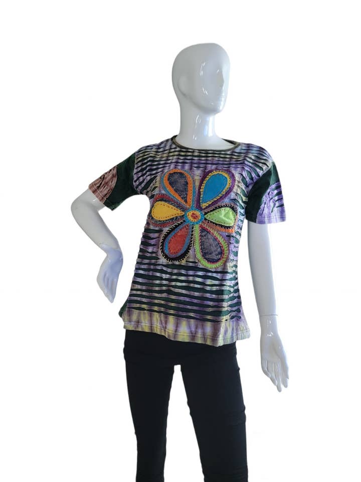 SSS127 Cotton Short Sleeve Shirt Multicolor Flower & Slits for wholesale by Evergreen Guardian Imports