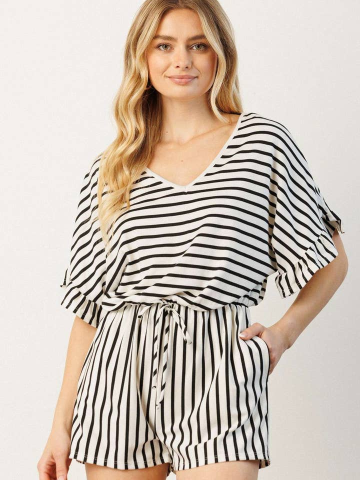 RUFFLED SLEEVE STRIPED ROMPER for wholesale by mittoshop
