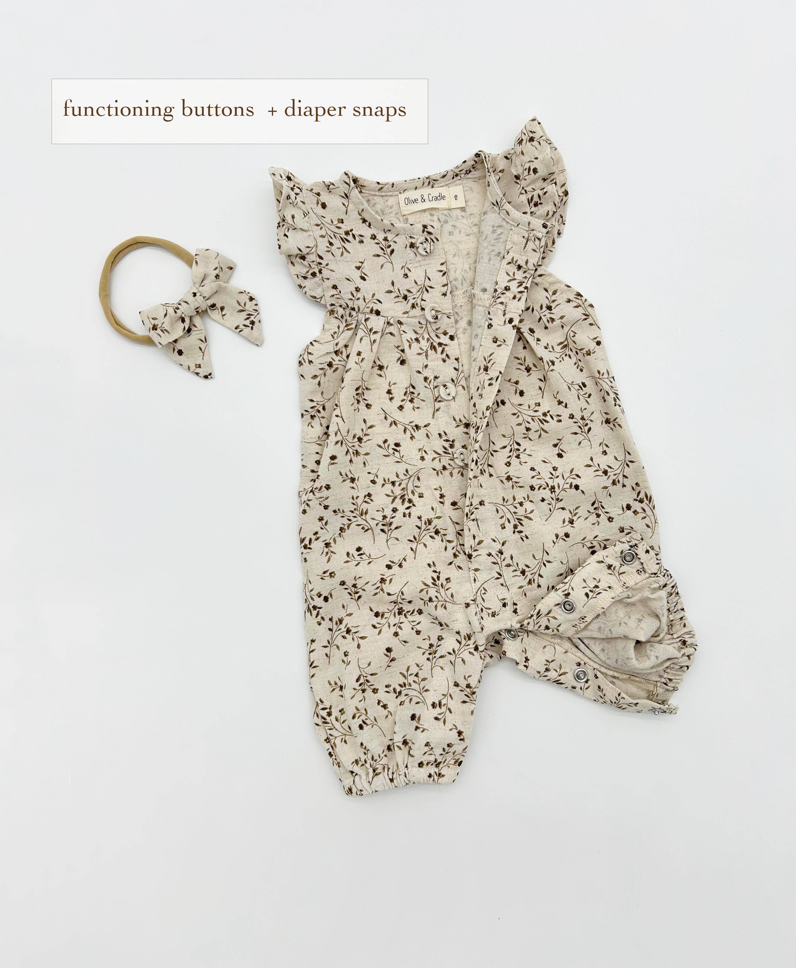 OLIVE & CRADLE - Wholesale Jumpsuit - Baby - Wheat Floral Jennifer + Bow2
