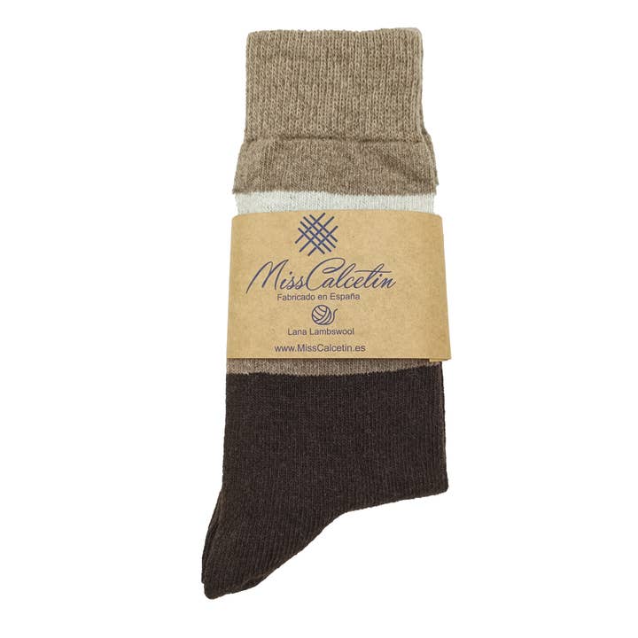 MissCalcetin Low-Ribbed Wool Smooth Stripes Optical Brown Beige for wholesale by MissCalcetin