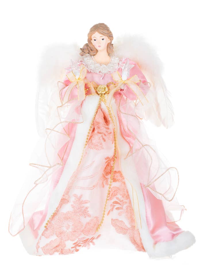 Pink/White 10-Light Modern Angel Tree topper w/ Fluffy Wings for wholesale by Starlight Collection