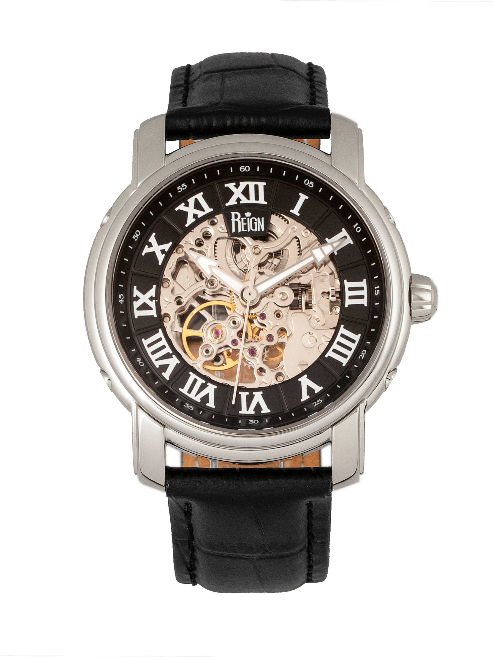 Reign - Vente Montre – homme - Montre squelette automatique Reign Kahn avec bracelet en cuir2