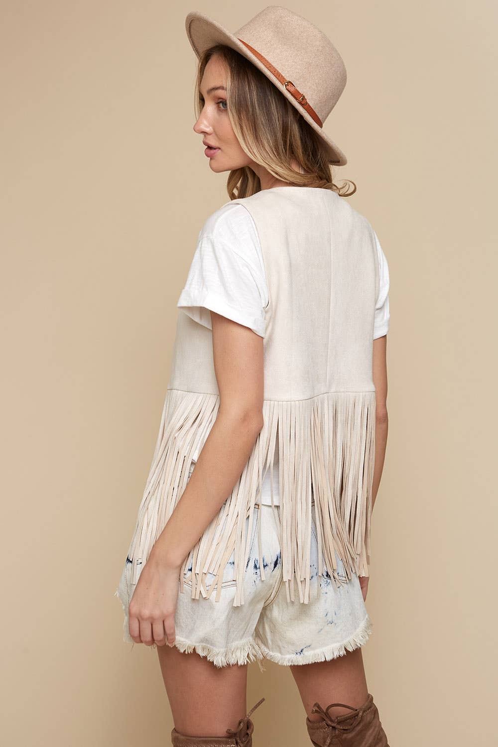 Saints & Hearts - Wholesale Outerwear Vest - Women's - SIJ5200A CREAM | WESTERN STYLE OPEN SOFT SUEDE FRINGE VEST1