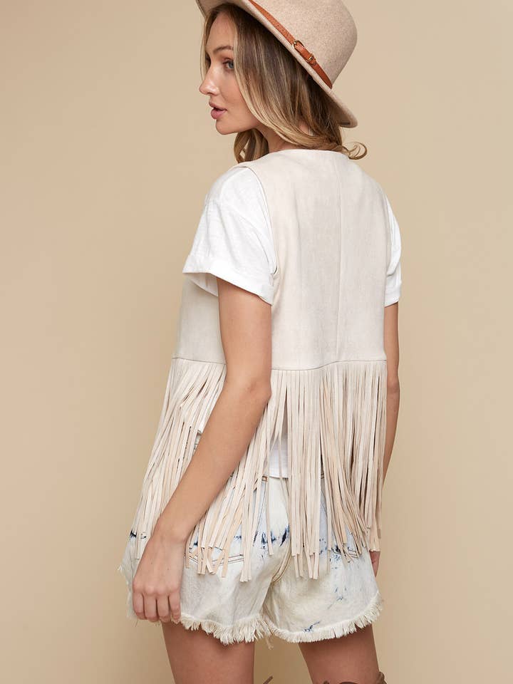 Saints & Hearts - Wholesale Outerwear Vest - Women's - SIJ5200A CREAM | WESTERN STYLE OPEN SOFT SUEDE FRINGE VEST1