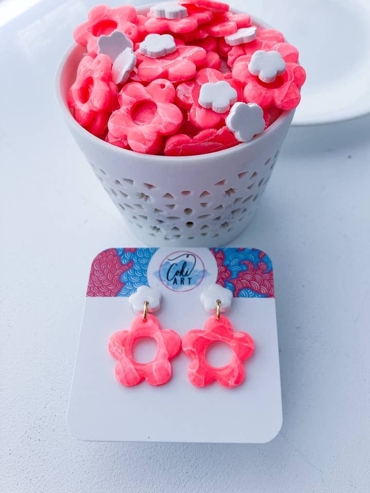 Pink Flower Earring | Handmade Polymer Clay Earrings for wholesale by Coki Art