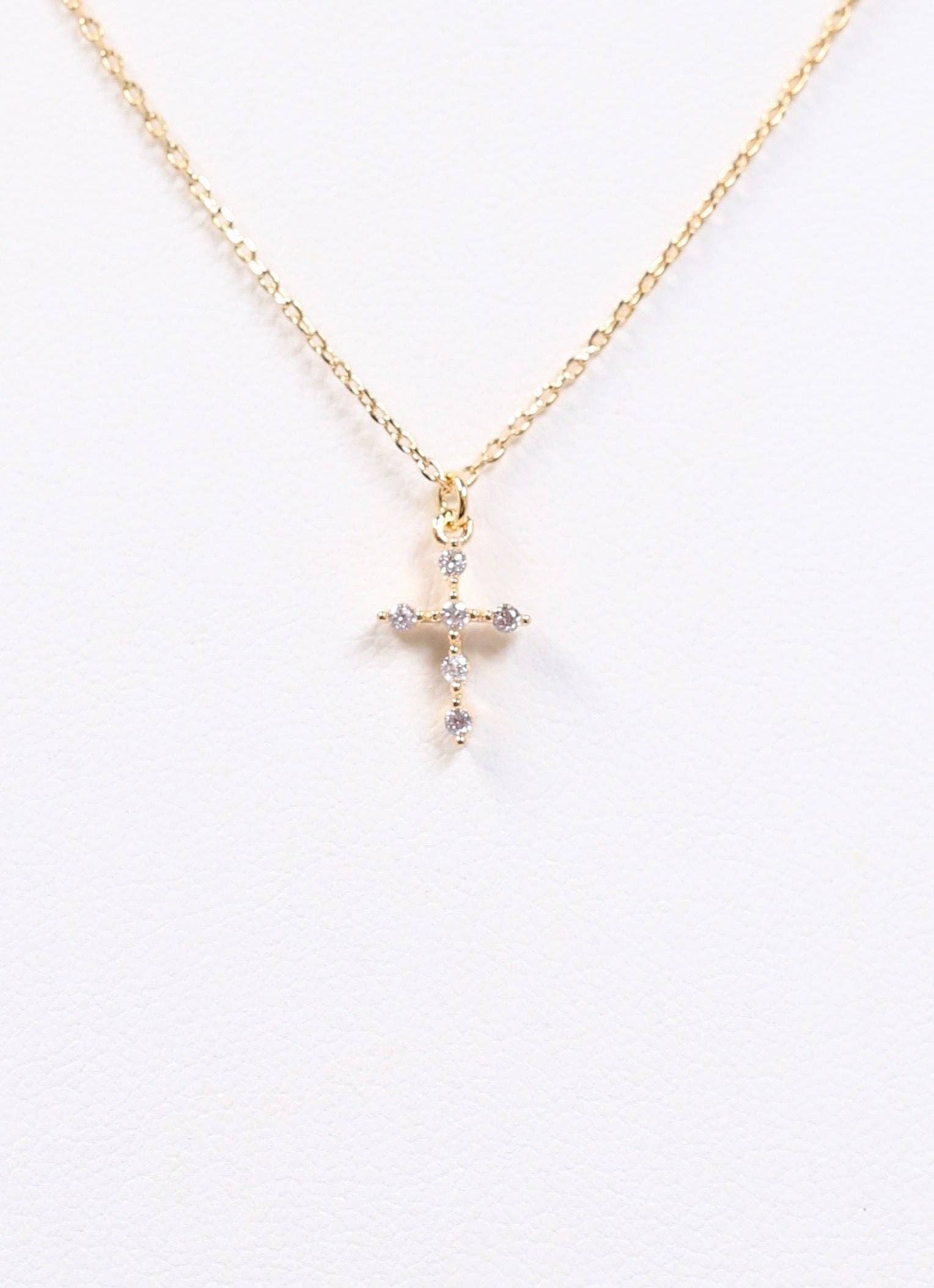 Caroline Hill - Wholesale Pendant/Charm Necklace - Belief CZ Cross Necklace GOLD2