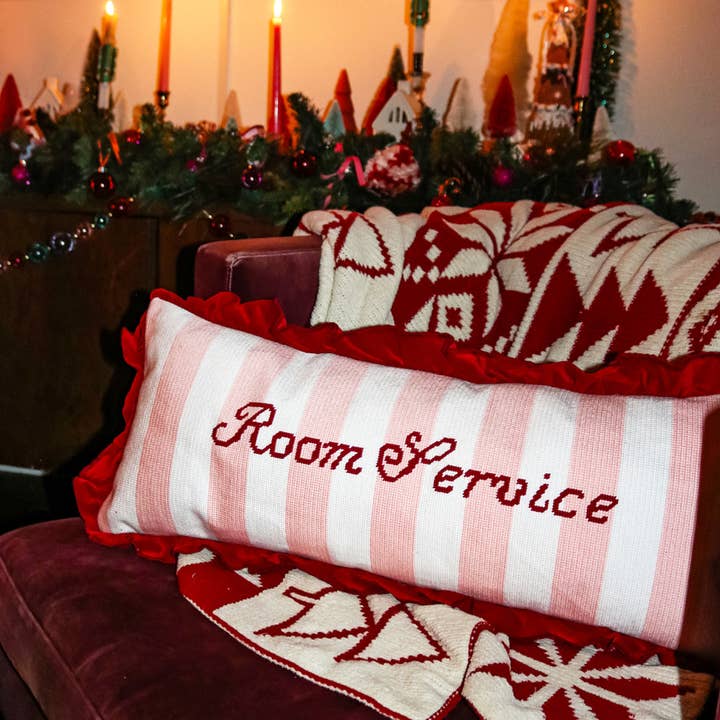 Southern Decorative - Wholesale Lumbar Pillow - Room Service Needlepoint Lumbar Pillow