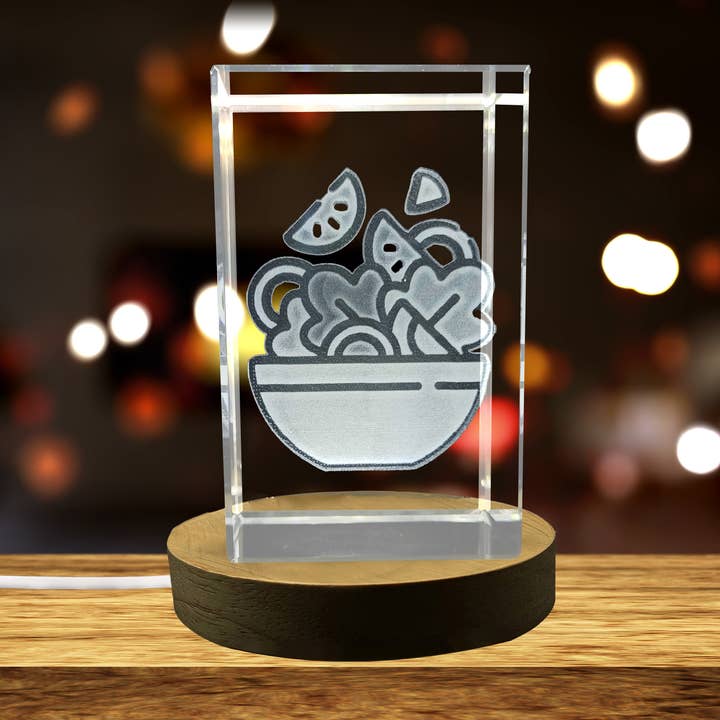 Beautiful Crystal Salad Bowl with 3D Engraved Food Icon for wholesale by AB Crystal Collection