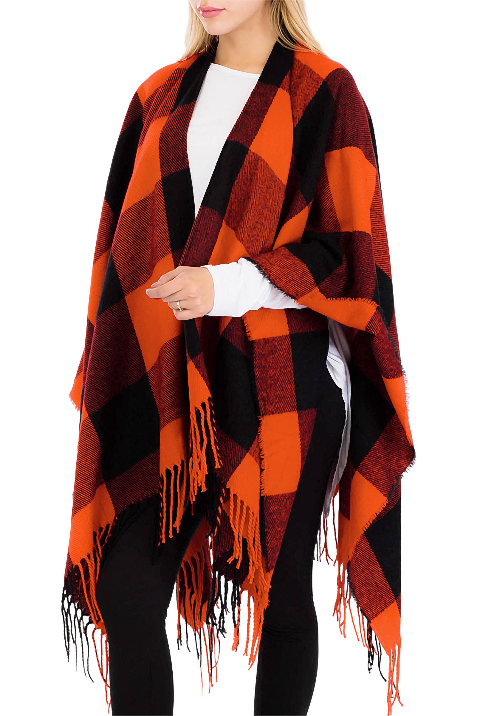 Cap Zone – wholesale Poncho – Women's – Classic Buffalo Check Plaid Ruana Poncho6