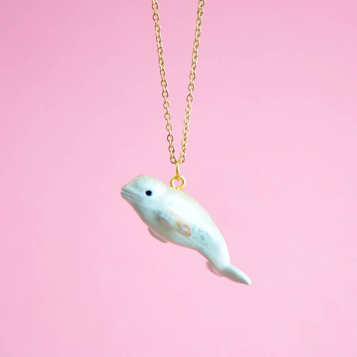 Camp Hollow Porcelain Animal Treasures - Wholesale Pendant/Charm Necklace - Beluga Whale Necklace