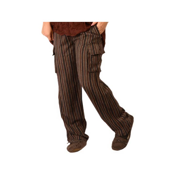 Gypsy Rose - Wholesale Pants - Unisex - Wayward Wonderer Striped Cotton Cargo Pants