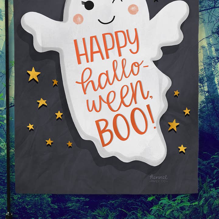 Tuinvlag - Happy Halloween Boo Ghost voor wholesale door Hennel Paper Co.