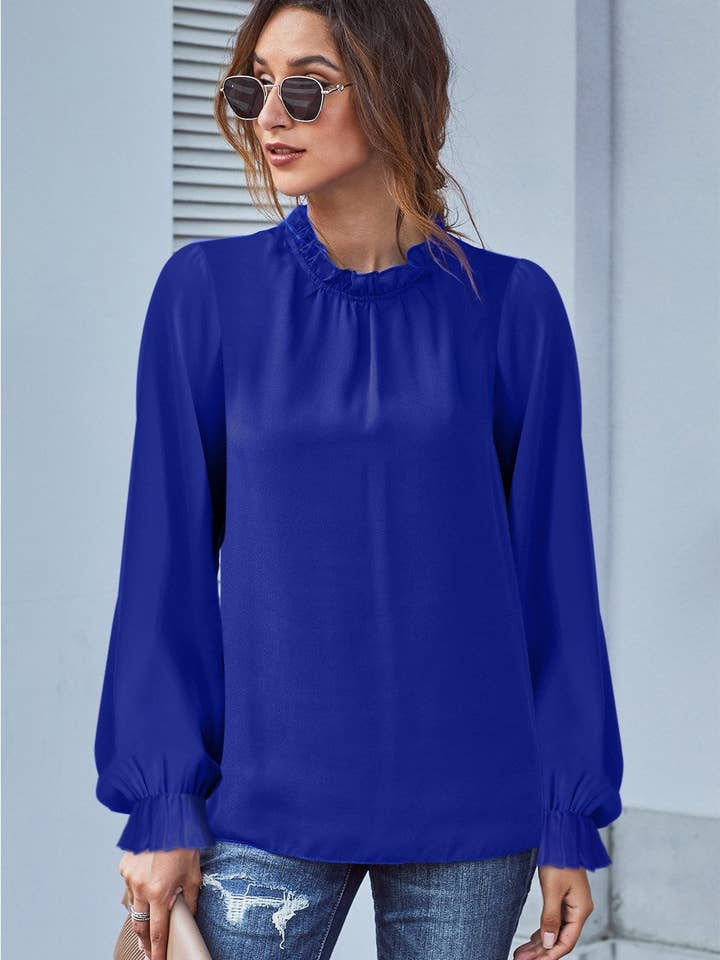 Secret Style Source - Wholesale Blouse - Women's - Mock Neck Long Sleeves Ruffled Top