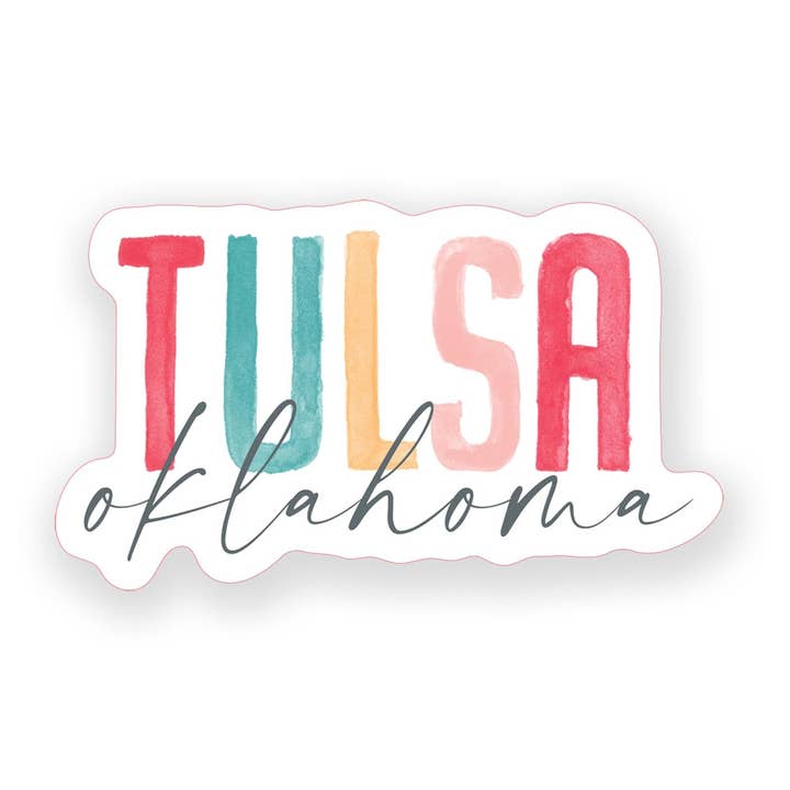 Vinyl Sticker-Watercolor City Tulsa Oklahoma for wholesale by Love Local