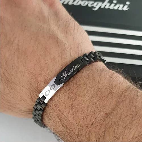 Mænds armbånd med sort Elegance stil Links med gravering for engroshandel hos M di Martina