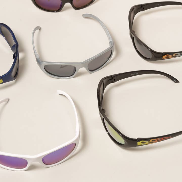 ASSORTED COLOR Kids Trendy Flame Pattern Sunglasses for wholesale on Faire