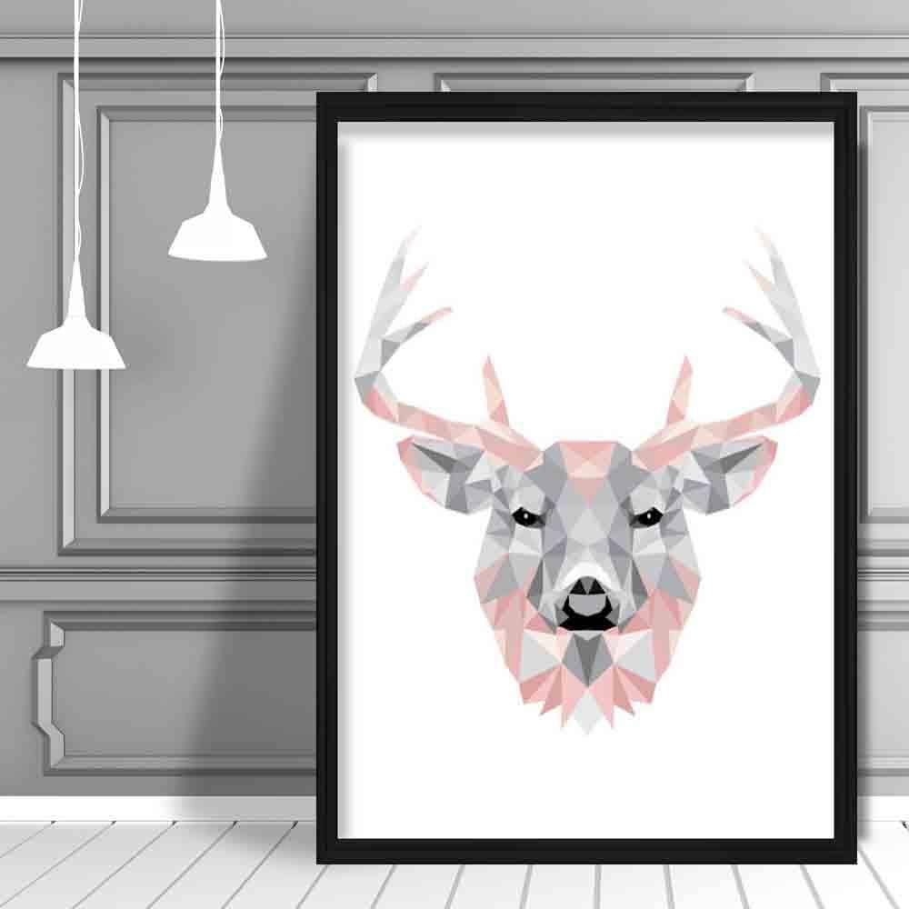 Artze Wall Art – wholesale Poster – Geometrisk Poly Blush Rosa och Grå Stag Head Poster2