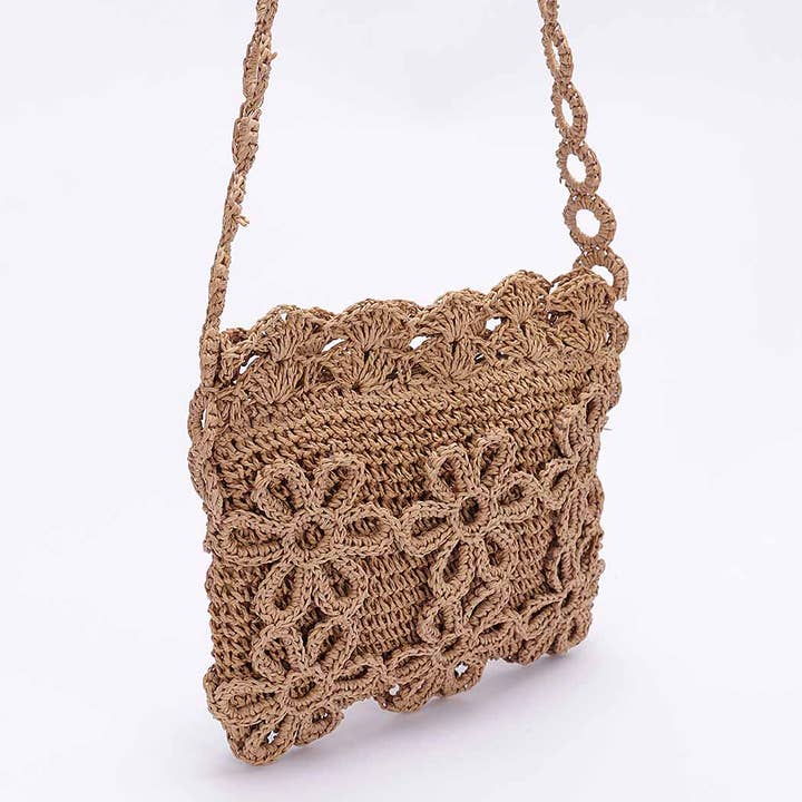 3AM BY H&D ACCESSORIES - Wholesale Crossbody Bag - Women's - Faux Straw Handmade Flower Crossbody Bag