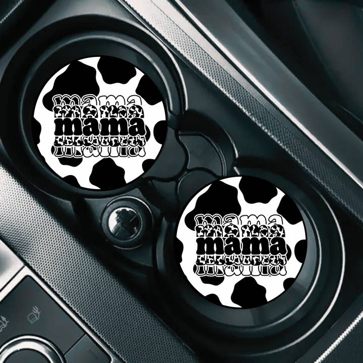 Sous-verres de voiture Western Cowprint Mama pour la vente par Twisted N Turquoise
