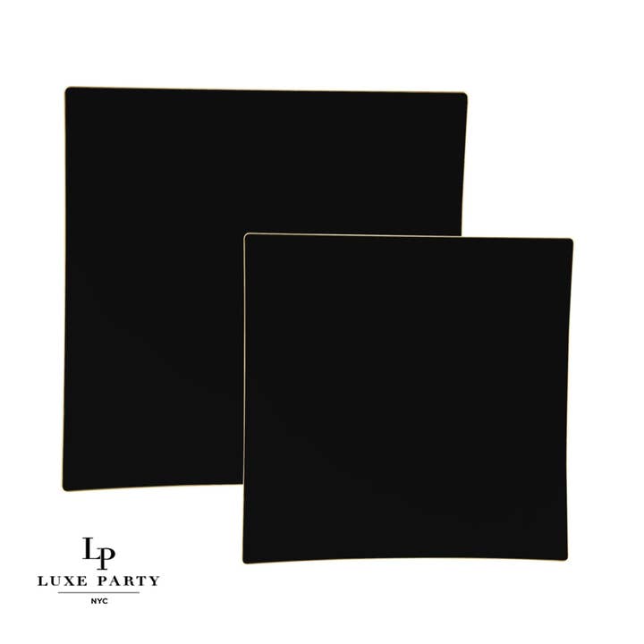 Square Coupe Black • Gold Plastic Plates | 10 Pack for wholesale by Luxe Party